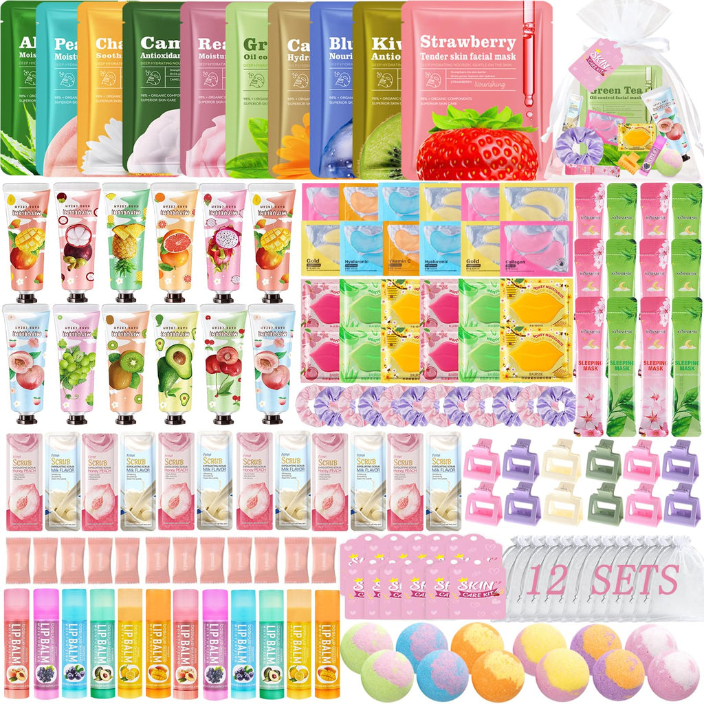 FOCone 156 PCS Spa Party Supplies for Women|Spa Party Favors Include Face Masks Lip Balm Under Eye Patches |Spa Party Favors for Bridal Wedding Spa Birthday Sleepover Party Supplies Spa Sleepover Kit