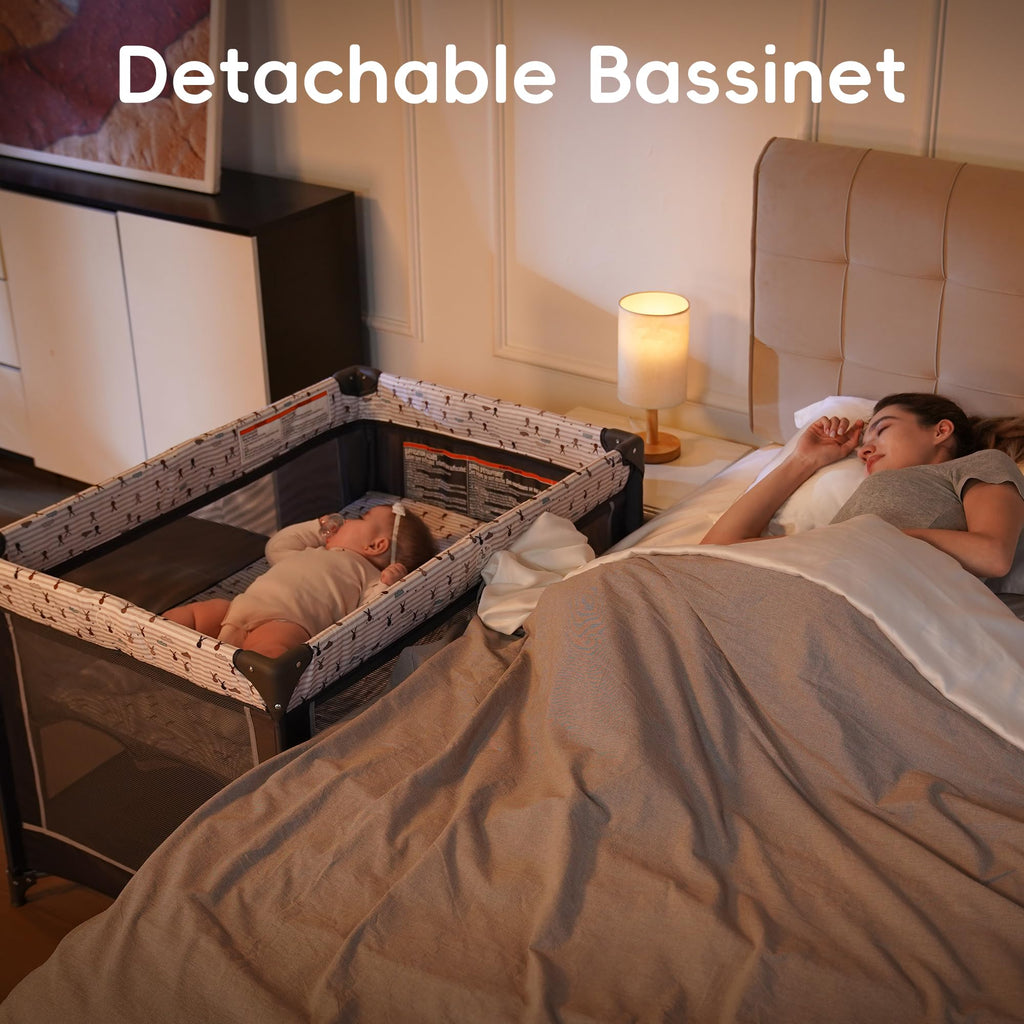 Pamo Babe Pack and Play with Bassinet, Portable Playard for Baby