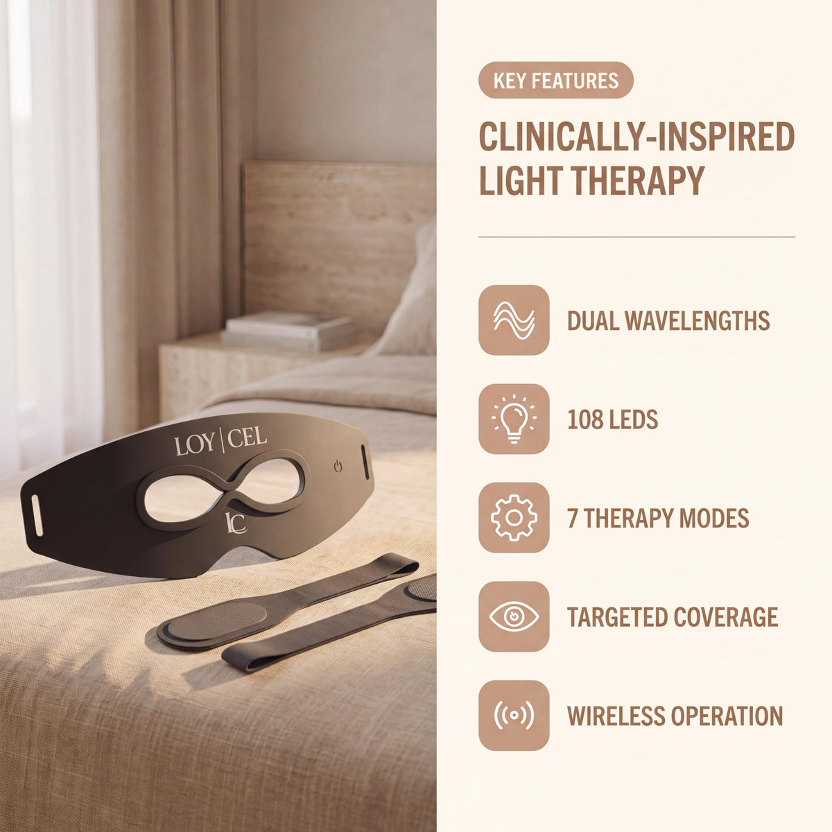 LOY | CEL Under Eye Red Light Therapy Device, Reusable Silicone LED Eye Mask Patches for Dark Circles, Puffy Eyes, Bags & Wrinkles, 7 Mode Rechargeable Under Eye Massager with Heat for Women & Men