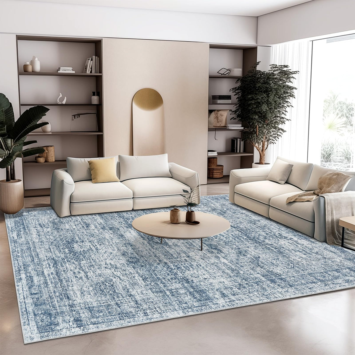 Soalmost Washable Area Rug 8x10 Large Soft Blue Rugs for Living Room