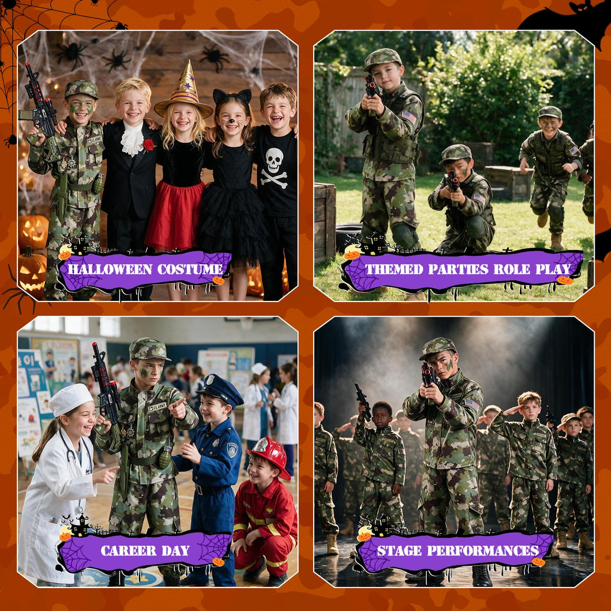 Kids Army Costume for Boys - 14 PCS Soldier Halloween Costume for Boys