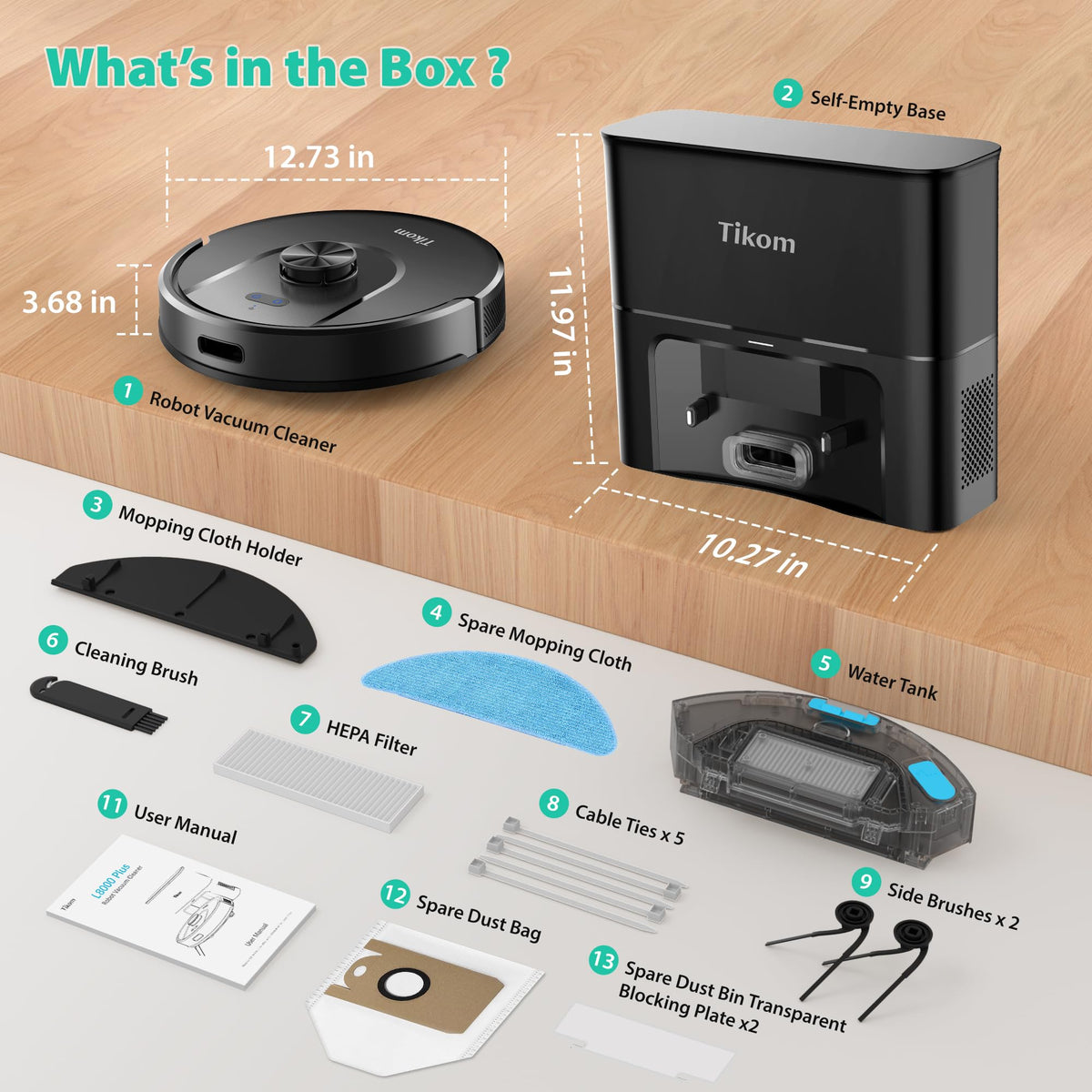 Tikom Robot Vacuum and Mop, Robotic Vacuum Cleaner with Self-Emptying Base