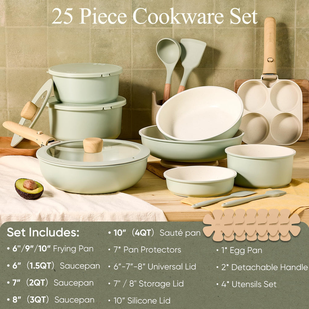 CAROTE 25pcs Pots and Pans Set Non Stick, Cookware Set Detachable Handle