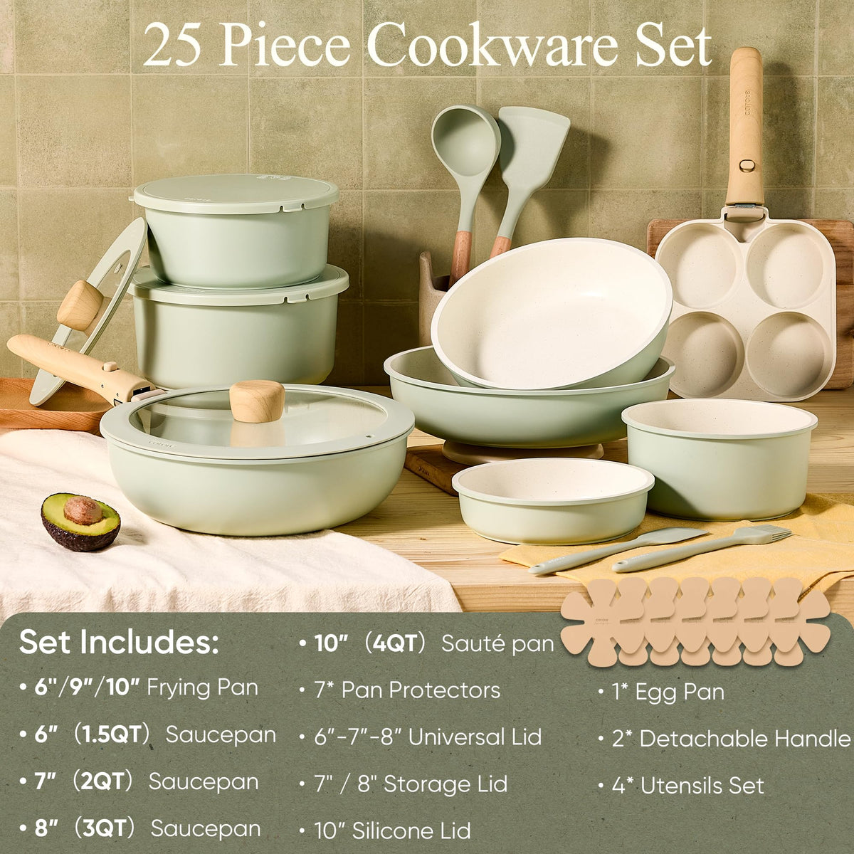 CAROTE 25pcs Pots and Pans Set Non Stick, Cookware Set Detachable Handle