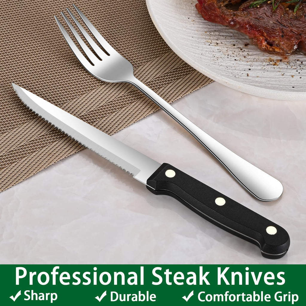49 Pieces Silverware Sets With Organizer And Steak Knives, Stainless Steel Flatware Sets Service For 8 Person, Tableware Cutlery Sets, Includes Knife Spoon and Forks Sets