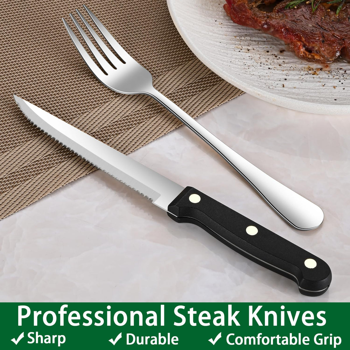 49 Pieces Silverware Sets With Organizer And Steak Knives, Stainless Steel Flatware Sets Service For 8 Person, Tableware Cutlery Sets, Includes Knife Spoon and Forks Sets