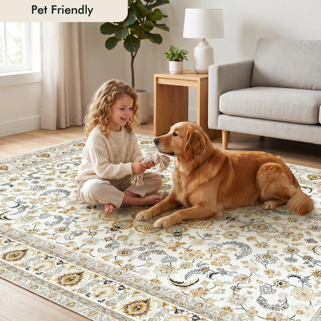 Fixwal Washable 8x10 Area Rug for Living Room, Non-Slip, Beige
