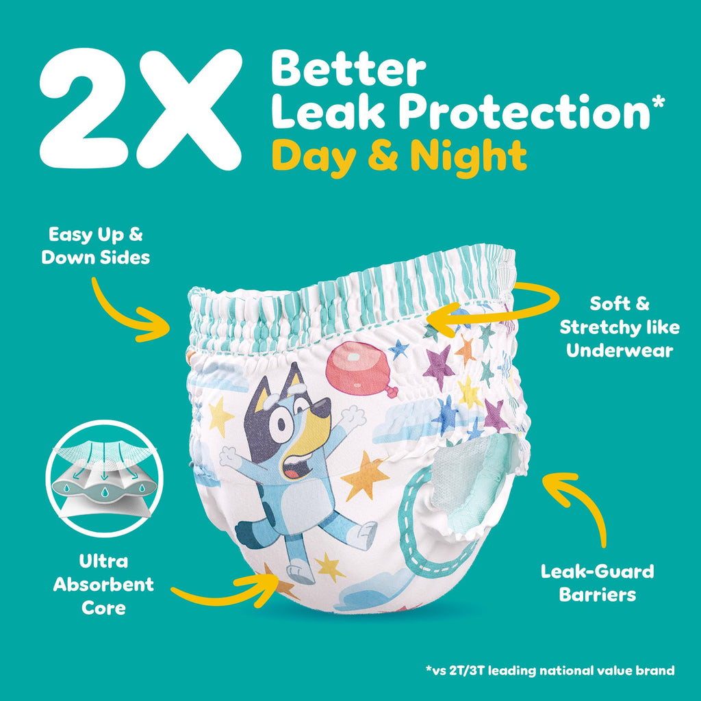 Easy Ups Girls & Boys Potty Training Pants, Size 7 (5T-6T), 84 Count, Bluey Absorbent Pull Up Training Underwear, Up to 100% Leakproof Day and Night, Hypoallergenic