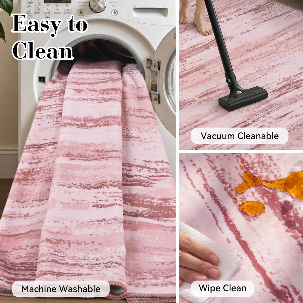 tchdio Pink Rug-5x7 Area Rugs for Living Room, Ultra Soft Washable Rugs for Bedroom Non Slip Nursery Rug, Kids Rug Playroom Carpet for Bedroom, Pink
