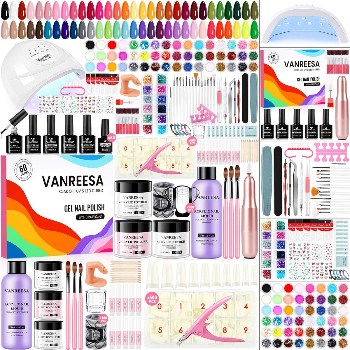 VANREESA Complete Nail Kit- Acrylic Nail Kit with 60 Colors Gel Nail Polish