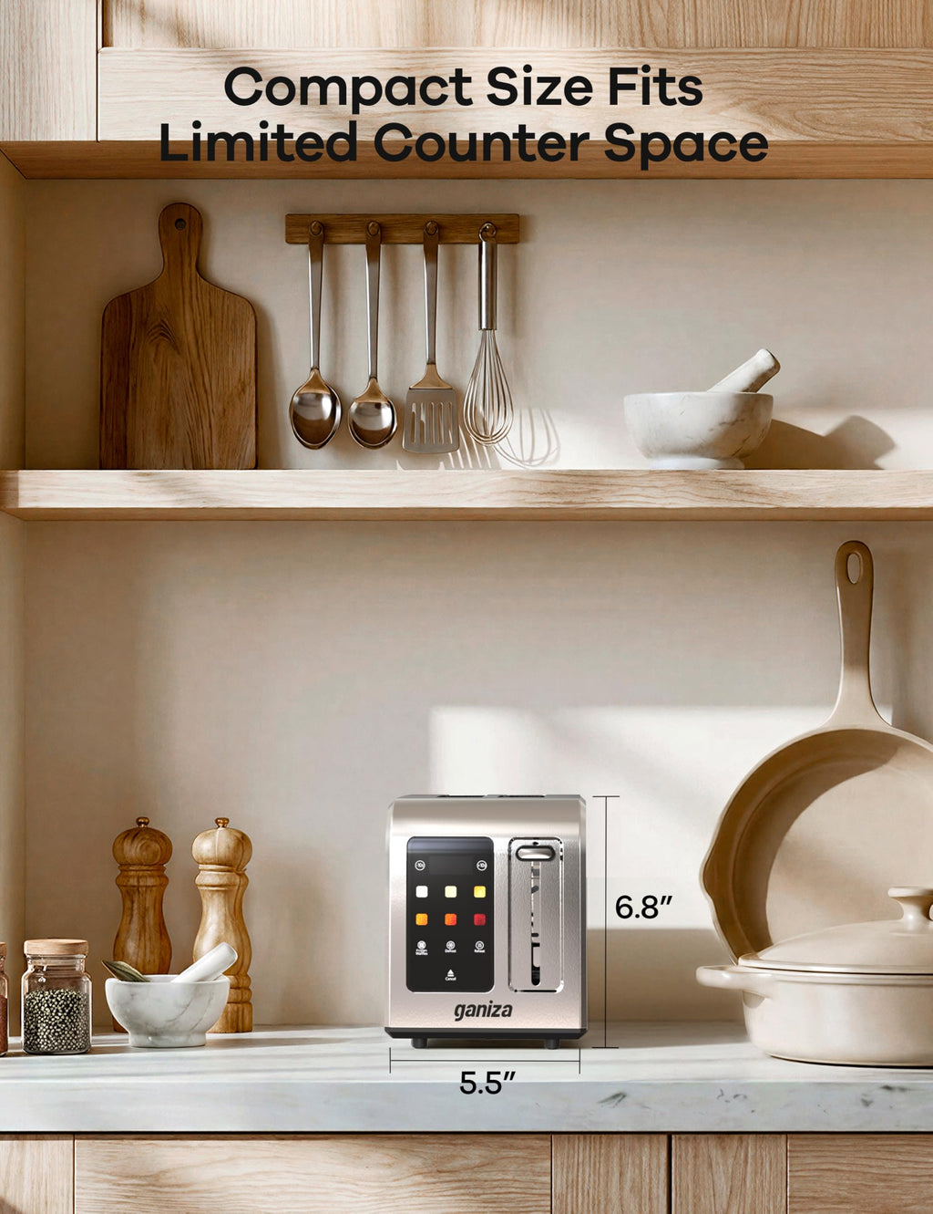 Ganiza Toaster 2 Slice with Touchscreen Smart Toasters Wide Slot, Max 925W