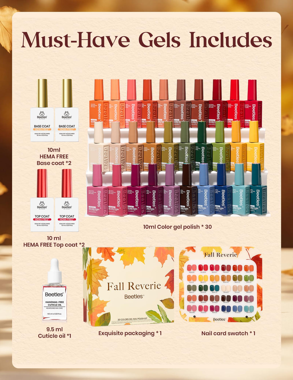 Beetles Retro Reverie Gel Polish Box, Beetles Fall Nails Hema-Free