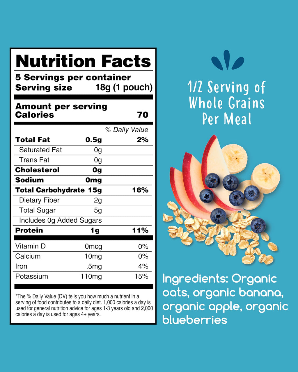Amara Organic Baby Food - Stage 2 - Oats & Berries - Baby Cereal to Mix With Breastmilk & Water - Shelf Stable Baby Food Pouches Made from Organic Fruit and Veggies - 5 Pouches, 3.5oz Per Serving