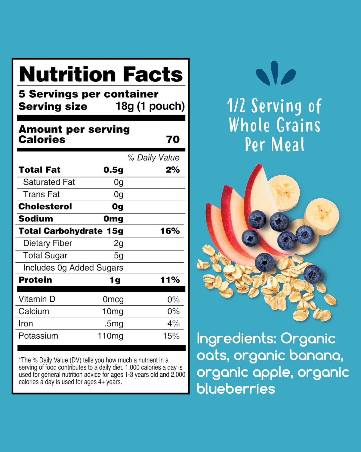 Amara Organic Baby Food - Stage 2 - Oats & Berries - Baby Cereal to Mix With Breastmilk & Water - Shelf Stable Baby Food Pouches Made from Organic Fruit and Veggies - 5 Pouches, 3.5oz Per Serving