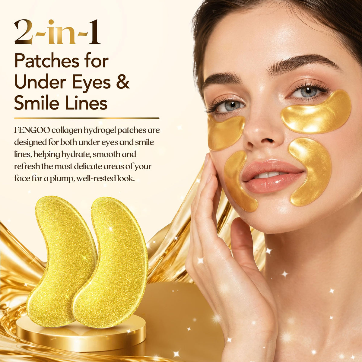 FENGOO 80 PCS 24K Gold Collagen Under Eye Patches & Smile Line Patches