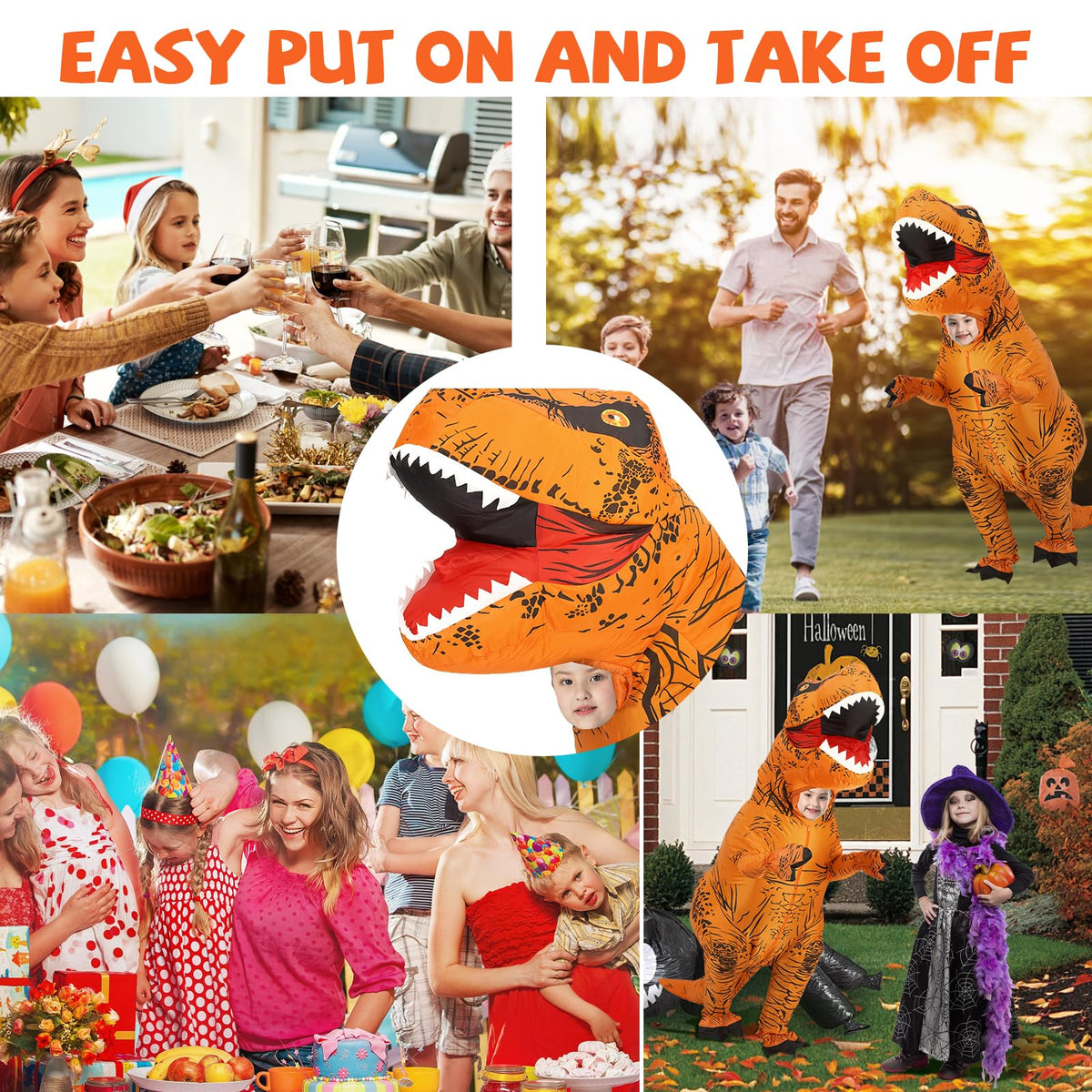 Inflatable Dinosaur Costume Kids, Durable T-REX Costume for Halloween,Brown