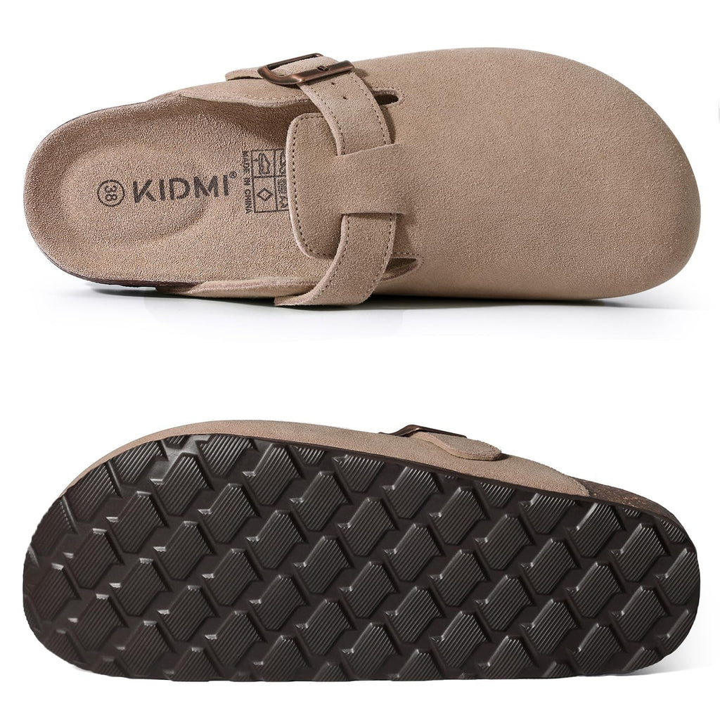 KIDMI Genuine Suede Clogs for Women Men Cork Footbed Mules Potato Shoes