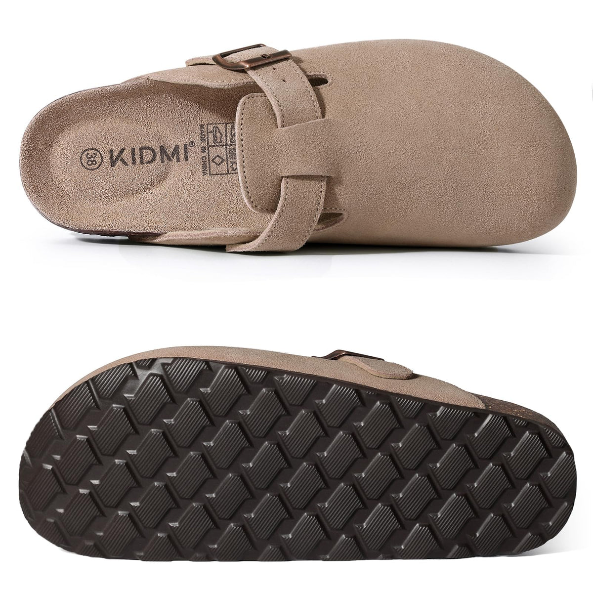 KIDMI Genuine Suede Clogs for Women Men Cork Footbed Mules Potato Shoes