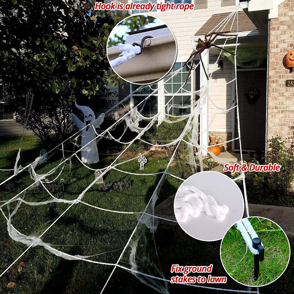 OCATO 200" Halloween Decorations Spider Web Outdoor +59" Giant Spider Décor