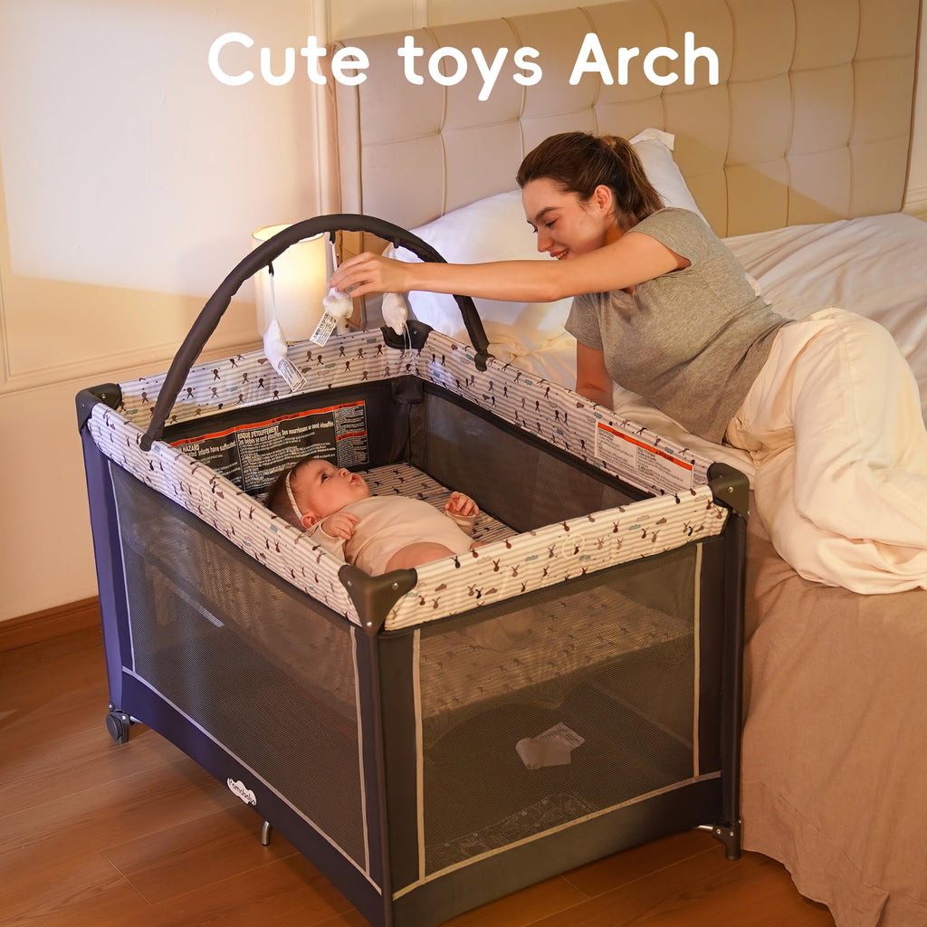 Pamo Babe Pack and Play with Bassinet, Portable Playard for Baby