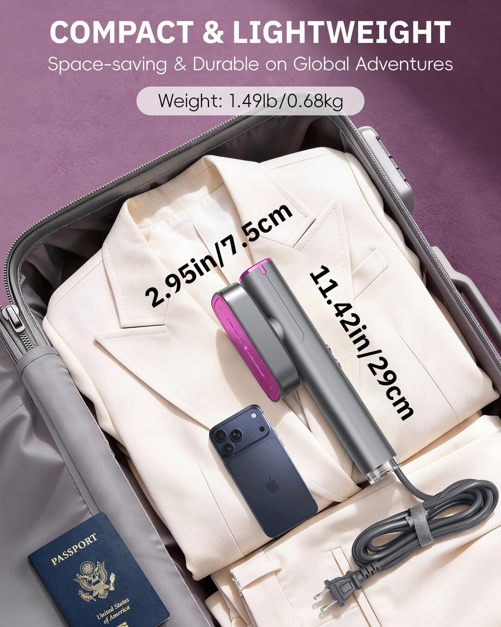 OGHom Steamer for Clothes, 110-240V Travel Steamer & Iron 2 in 1, 1000W Powerful Steam, Portable Handheld Garment Wrinkle Remover, 30s Fast Heat-Up with Dry & 2-Steam Control, for Global & Europe
