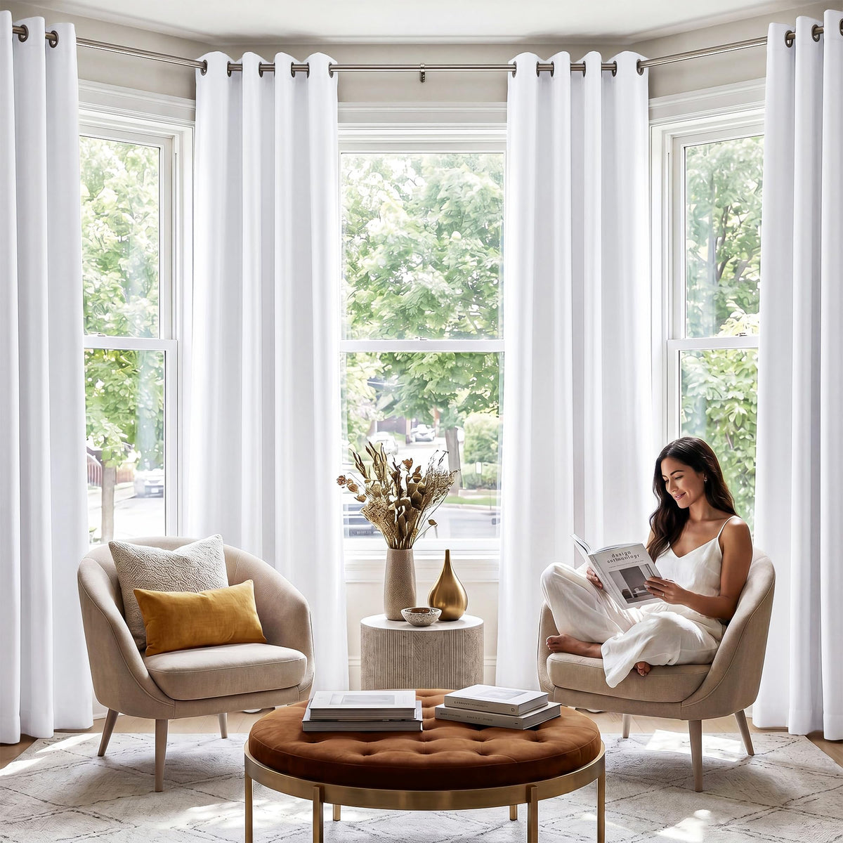 NICETOWN White 100% Blackout Curtains 84 inch Long for Bedroom 2 Pieces