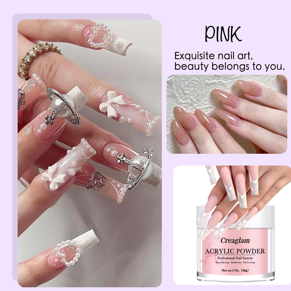Creaglam Acrylic Powder 3Pcs 28g Cover Pink for Nail Art French Extension