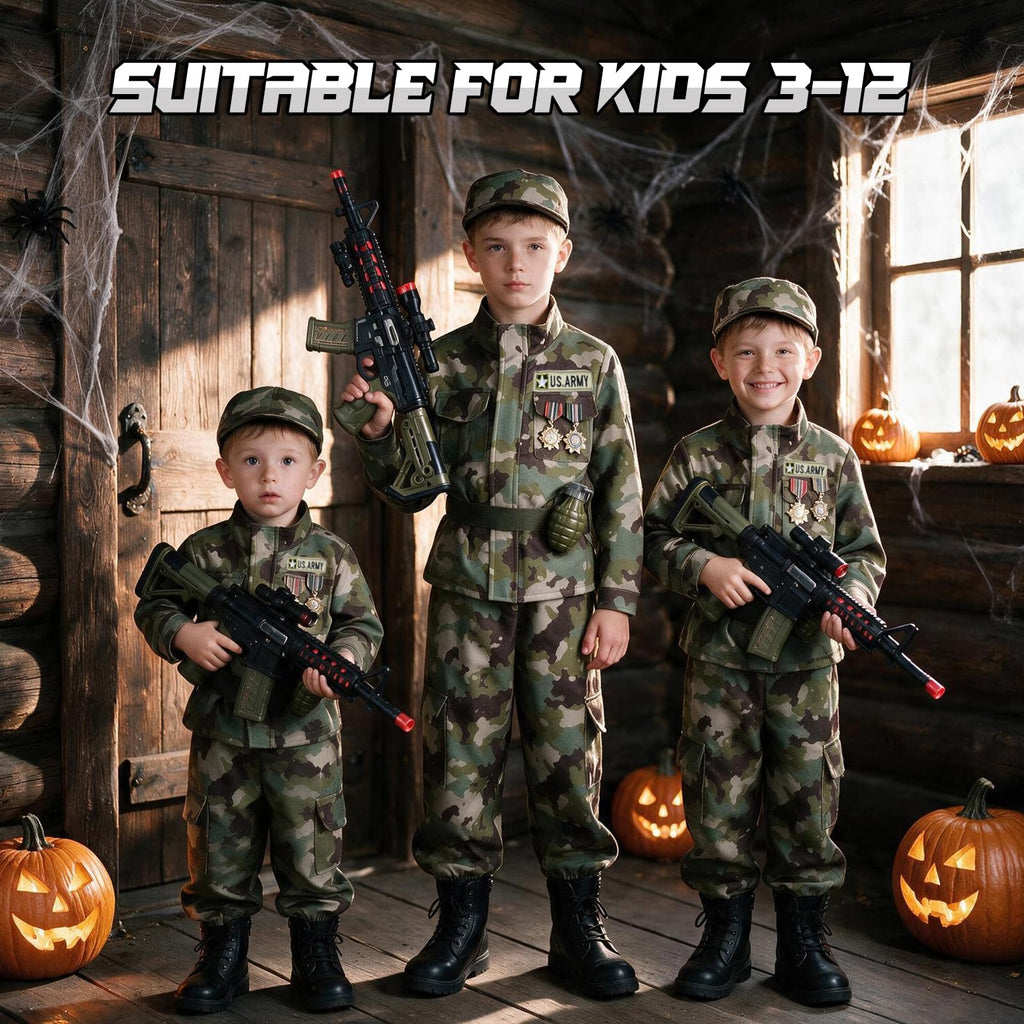 Kids Army Costume for Boys - 14 PCS Soldier Halloween Costume for Boys