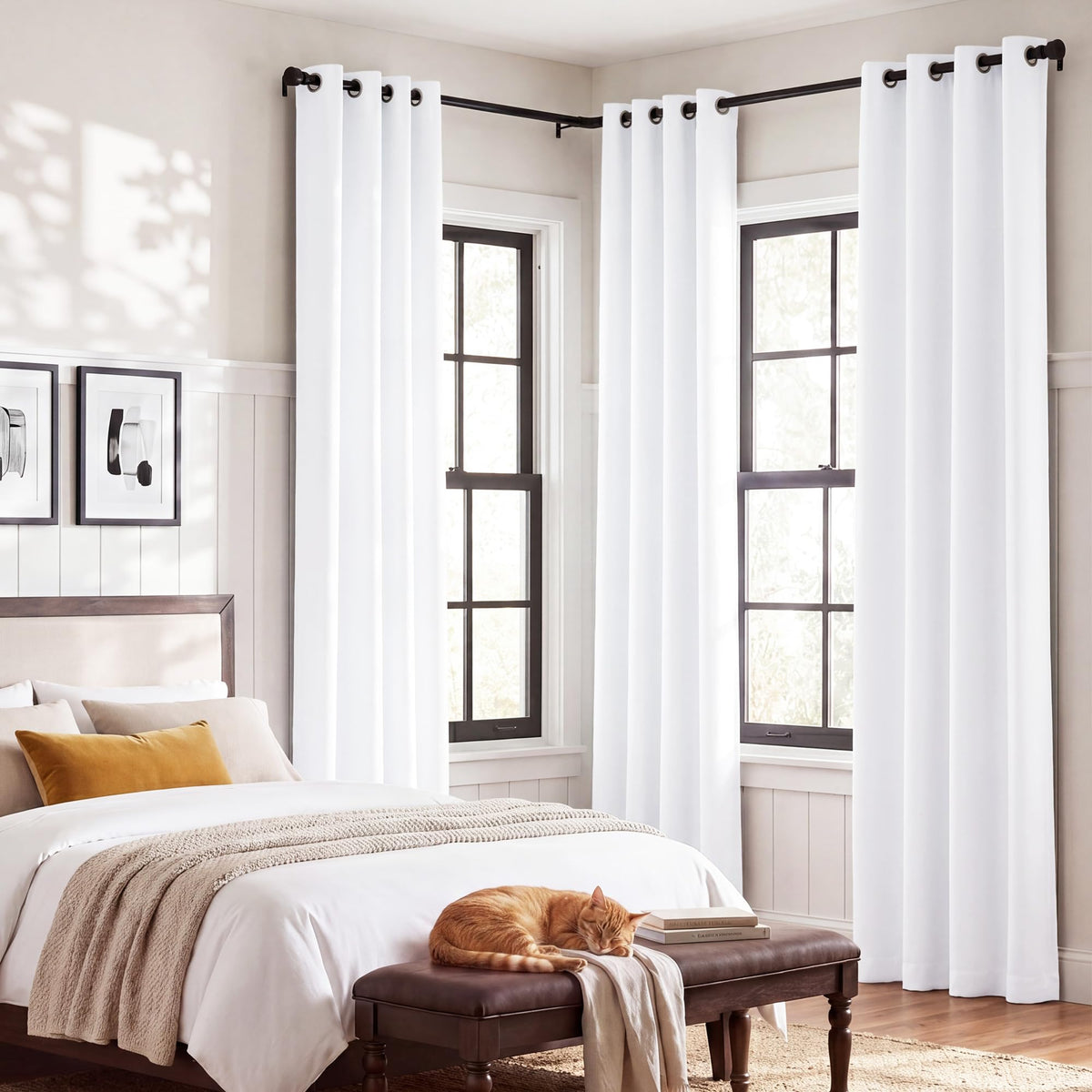 NICETOWN White 100% Blackout Curtains 84 inch Long for Bedroom 2 Pieces