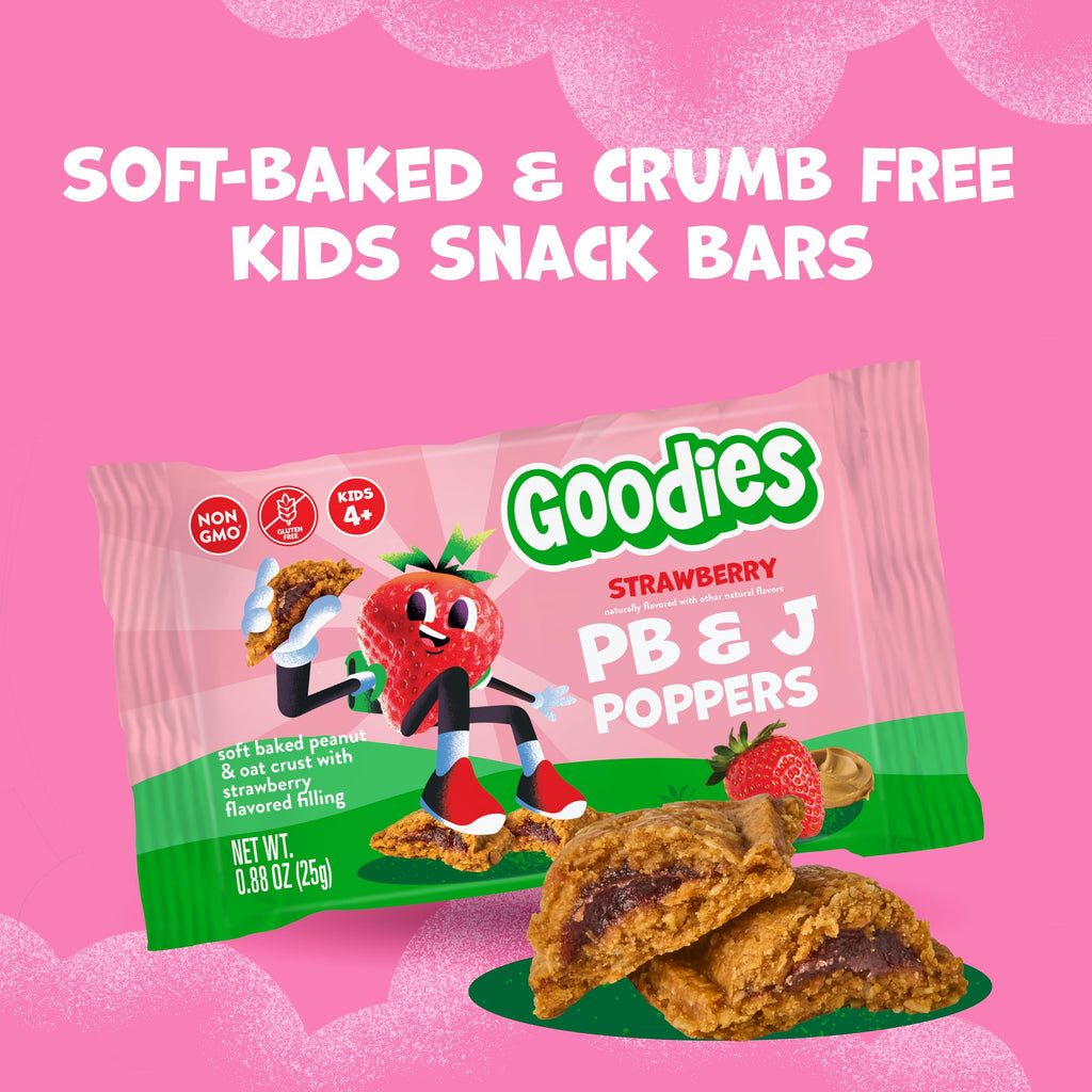 Goodies Strawberry PB&J Poppers, Soft Baked Kids Snack Bars, 24 Bars