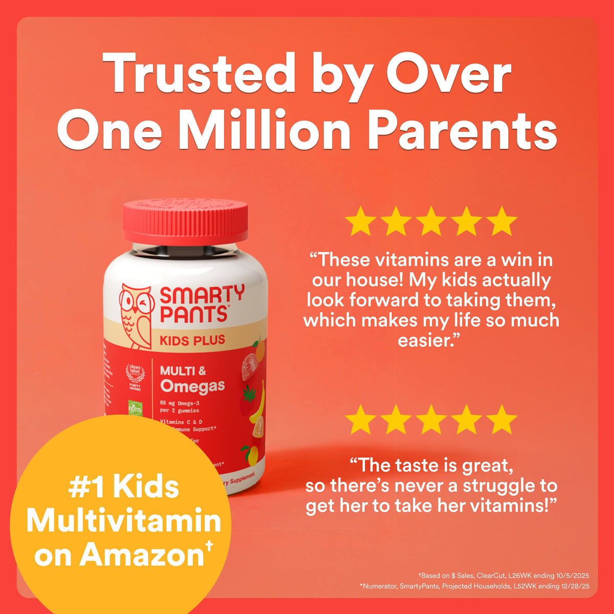 SmartyPants Kids Multivitamin Gummies with Omega 3 DHA/EPA, Vitamins D3, C, B12, B6, A, K, and Zinc, Gluten Free, Clean Label, Three Fruit Flavors, 60 Gummies (30 Day Supply)