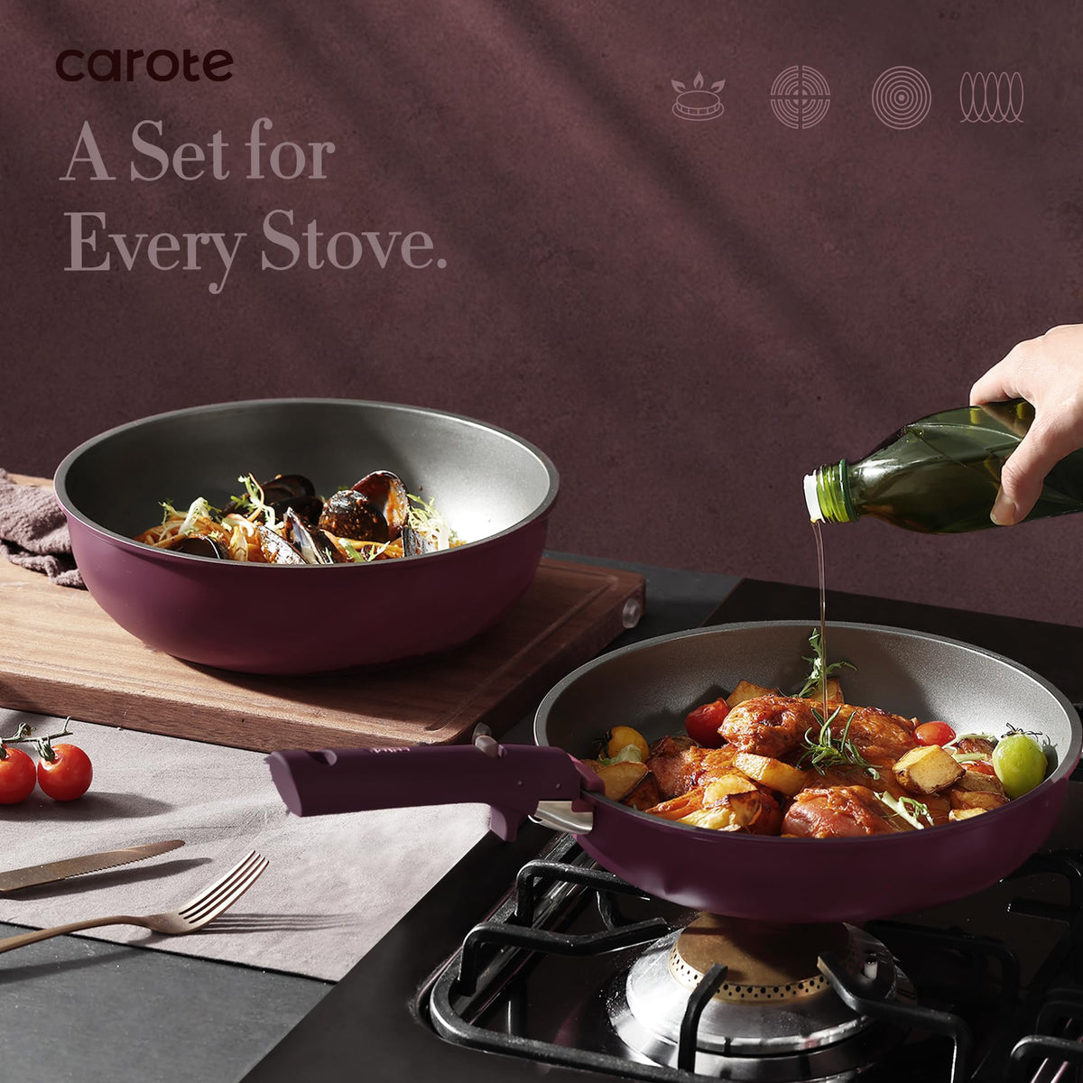 CAROTE 32pcs Pots and Pans Set Non Stick, Detachable Handle Cookware Sets