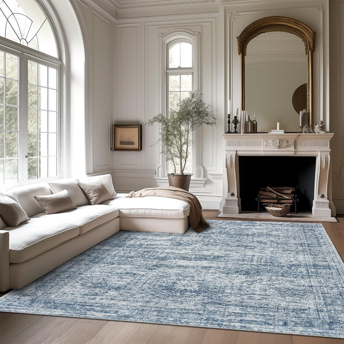 Soalmost Washable Area Rug 8x10 Large Soft Blue Rugs for Living Room