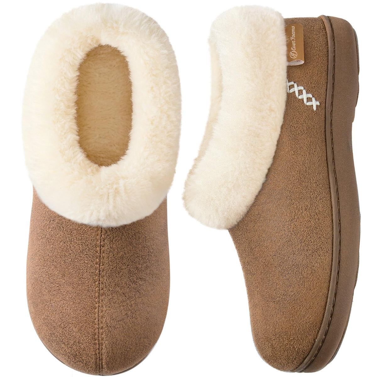 EverFoams Womens Microsuede Slippers Indoor Outdoor Tan,7-8 US