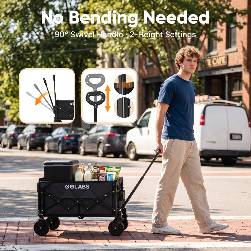 Golabs WA1 Collapsible Folding Wagon Cart, Max 220lb Load, Expands to 100L