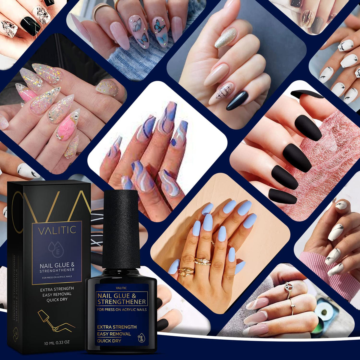 VALITIC Strong Nail Glue and Strengthener for Press Ons, 2 Pack