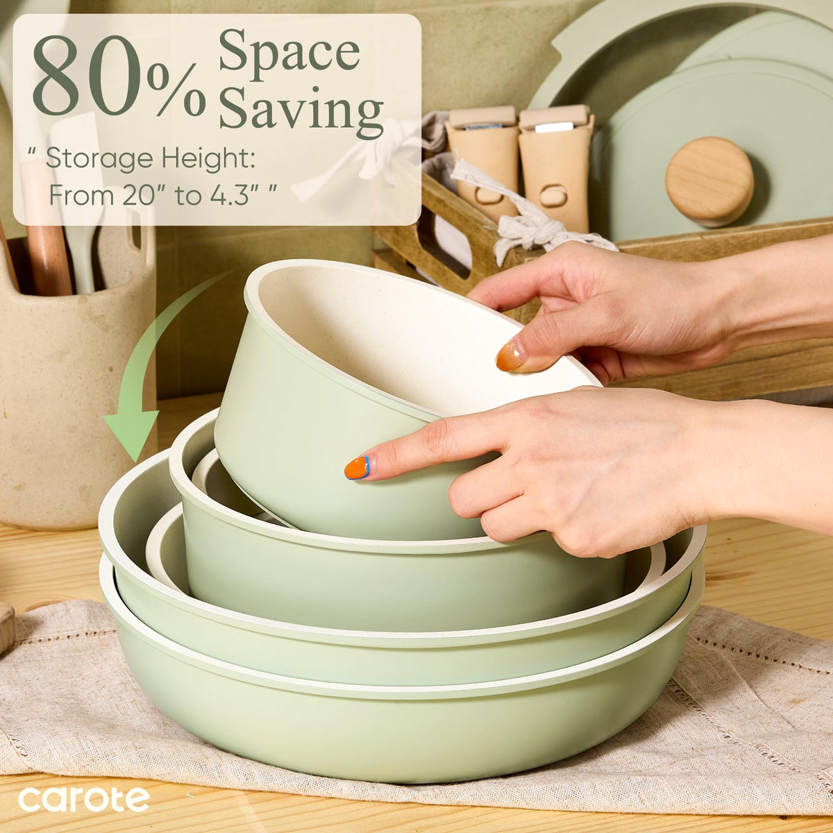 CAROTE 25pcs Pots and Pans Set Non Stick, Cookware Set Detachable Handle