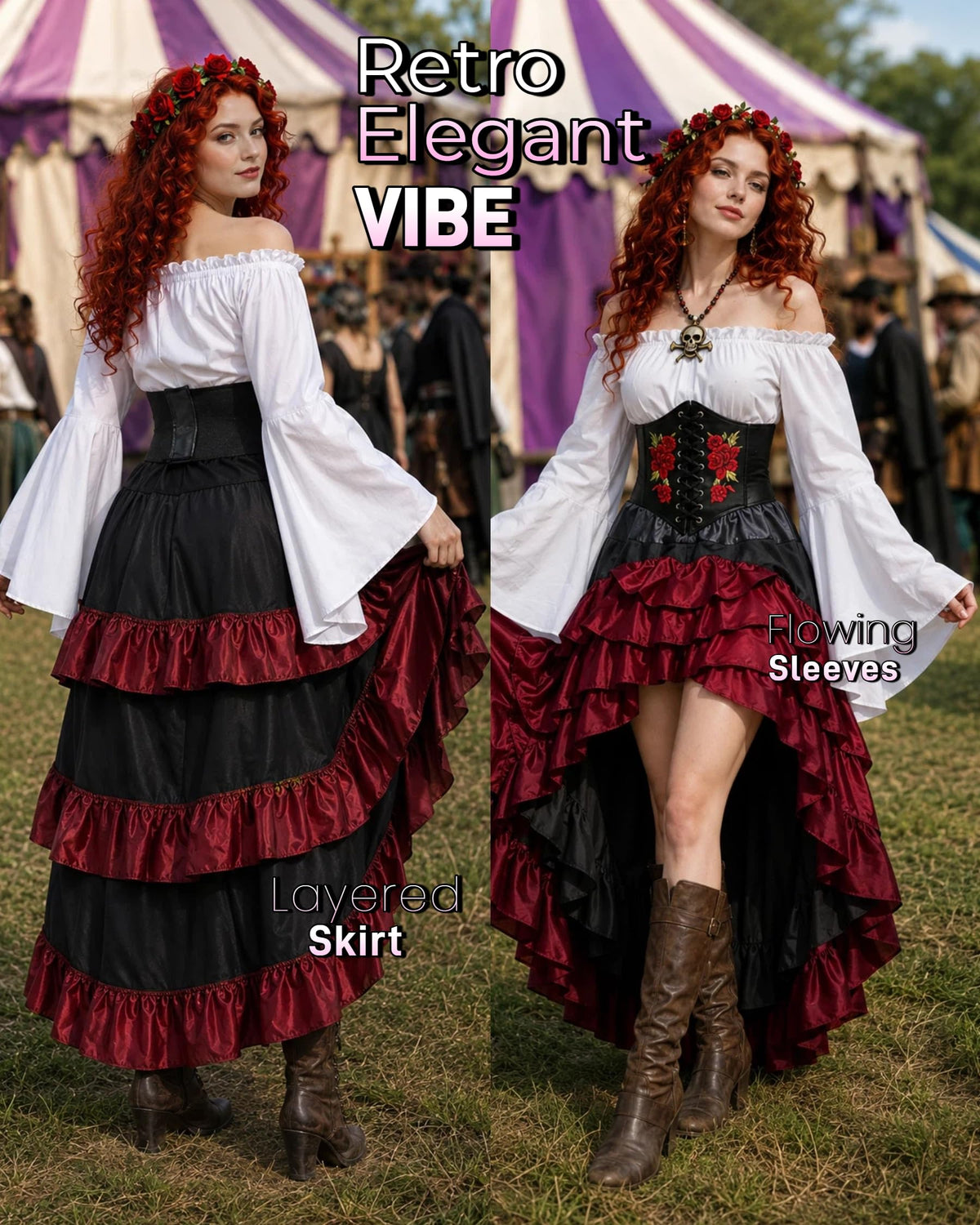 Women's Renaissance Pirate Wench Costume with Corset, Skirt & Blouse