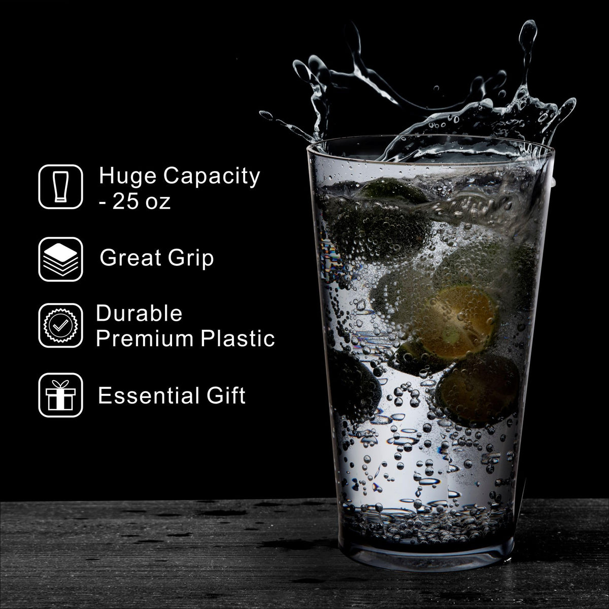 JGIRL Unbreakable Plastic Drinking Glasses,Set of 6,16 Ounces (Grey)
