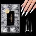 TOMICCA Extra Long Stiletto Nail Tips XXL 504pcs Clear Half Cover No C Curve Nail Tips, 12 Sizes Matte False Nails for DIY & Salon, Beginners & Professionals