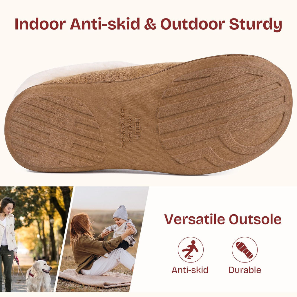 EverFoams Womens Microsuede Slippers Indoor Outdoor Tan,7-8 US
