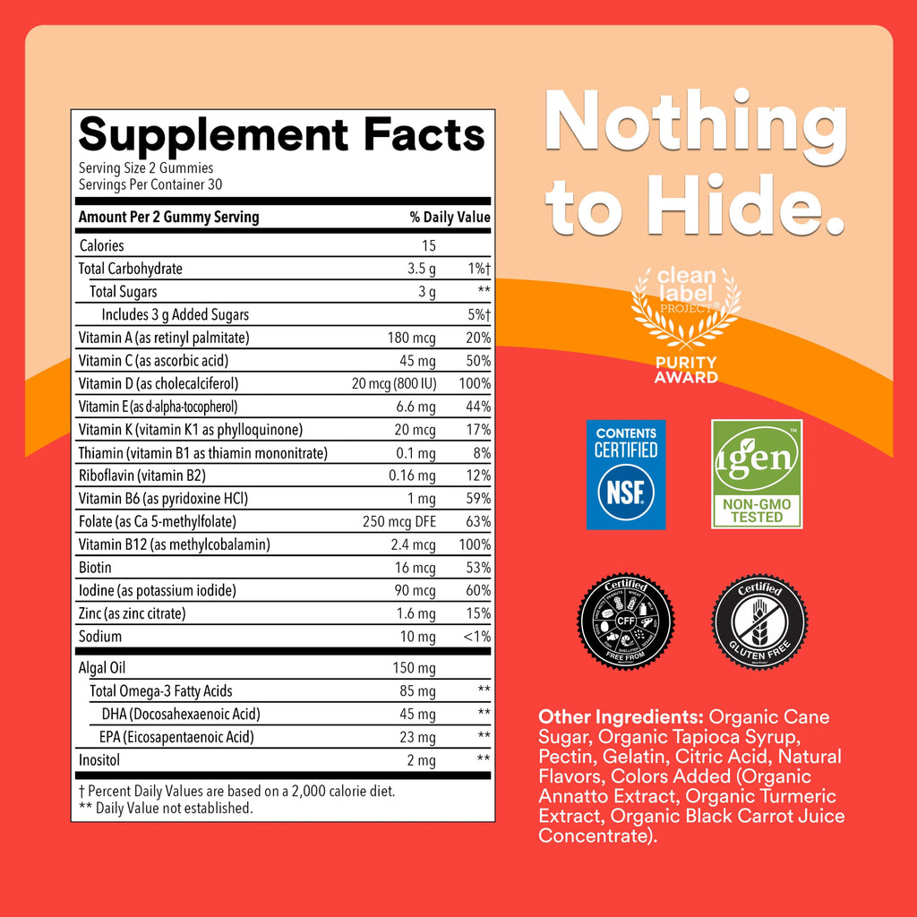 SmartyPants Kids Multivitamin Gummies with Omega 3 DHA/EPA, Vitamins D3, C, B12, B6, A, K, and Zinc, Gluten Free, Clean Label, Three Fruit Flavors, 60 Gummies (30 Day Supply)