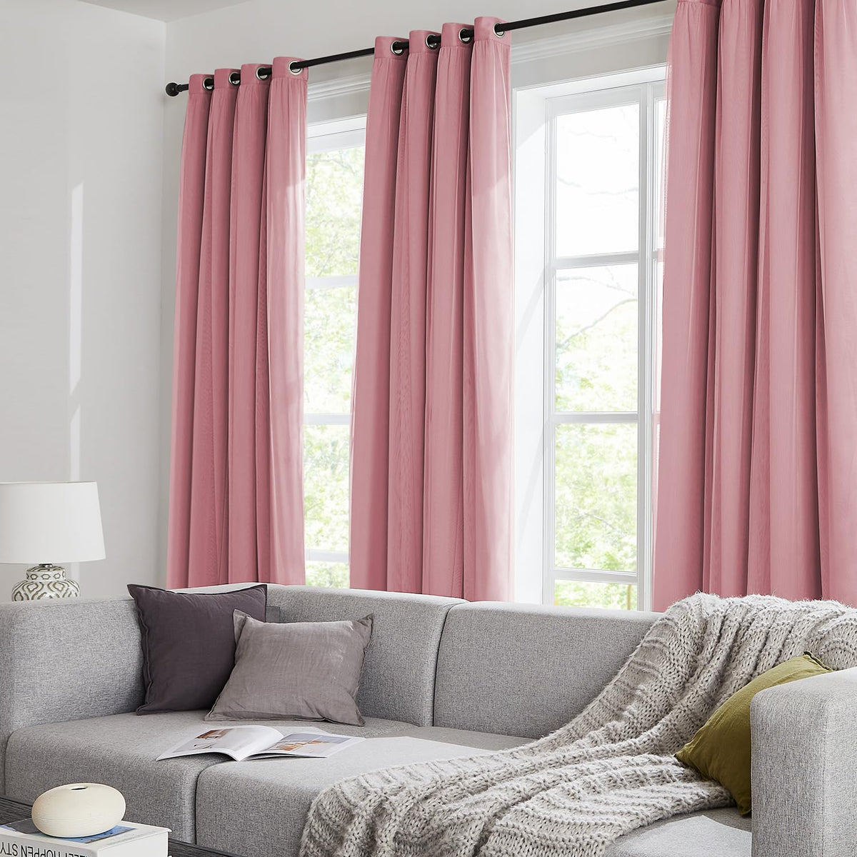 Swandream 100% Blackout Curtains for Bedroom, Double Layer Pink 84" L