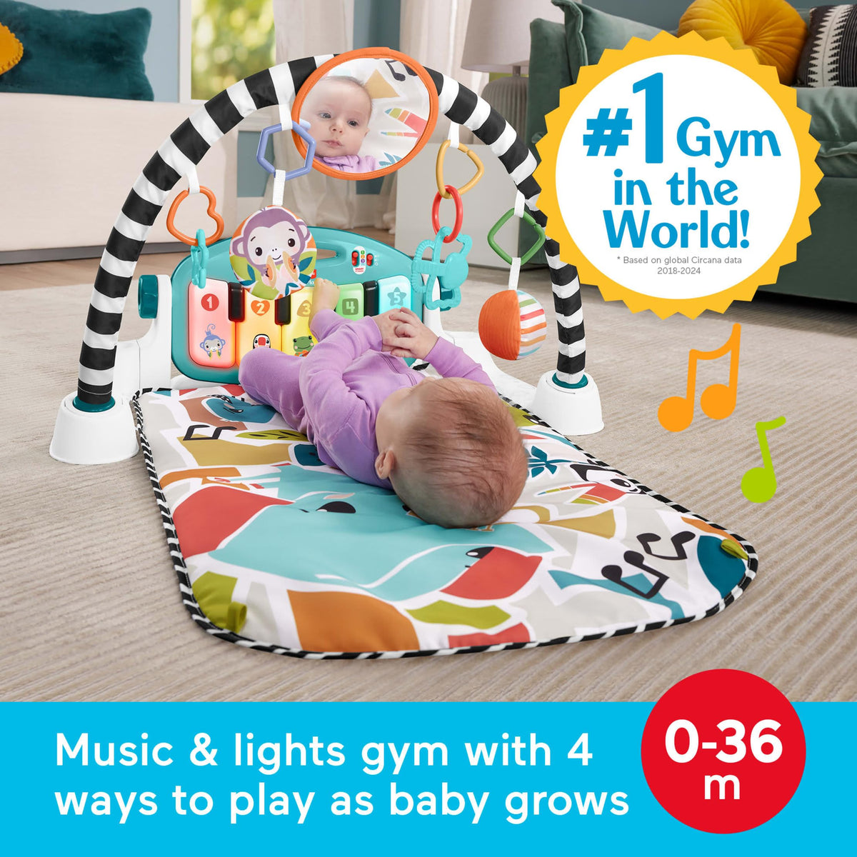 Fisher-Price Glow and Grow Kick & Play Piano Gym, Blue
