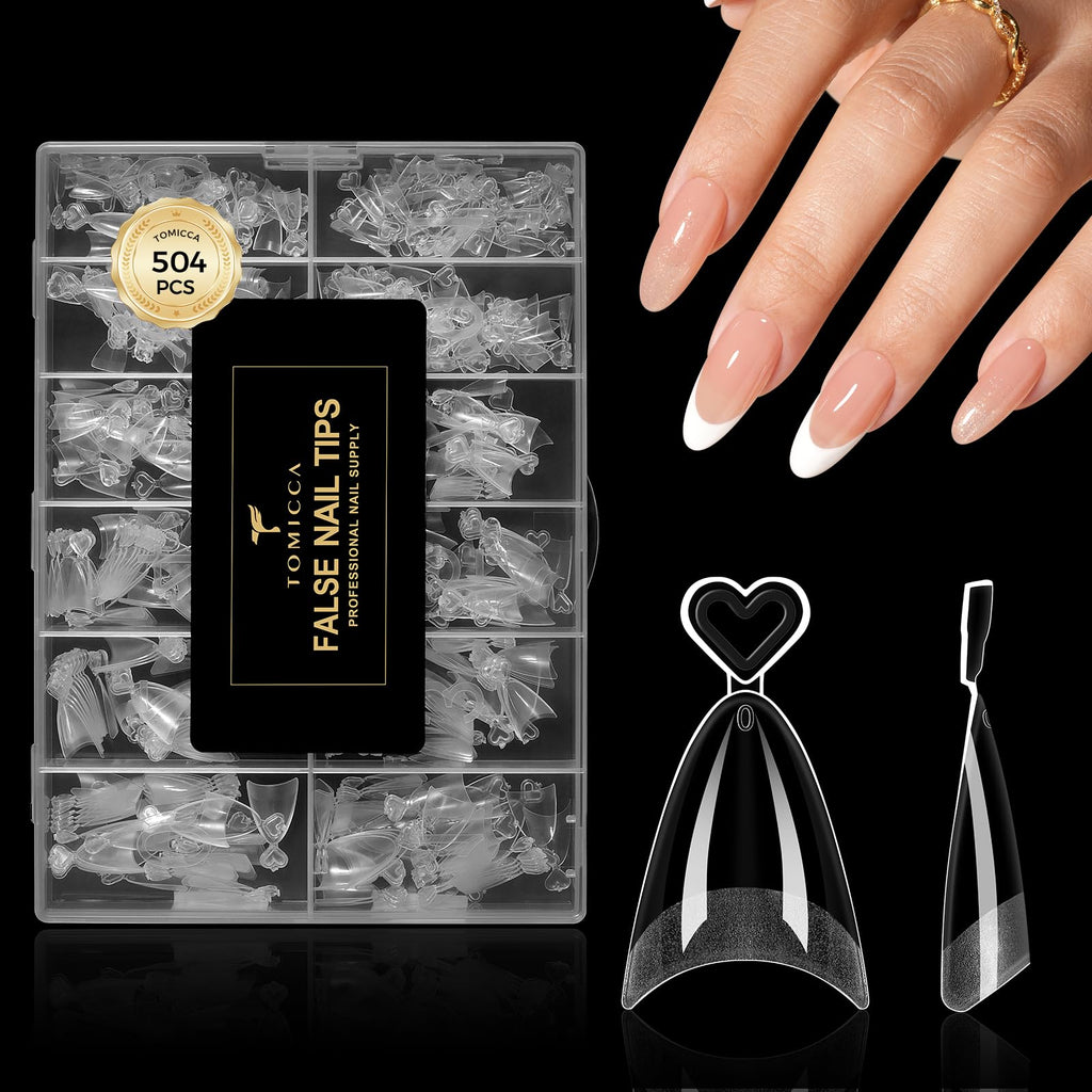 TOMICCA Medium Almond Nail Tips 504PCS, 12 Sizes Half Cover Acrylic Nails