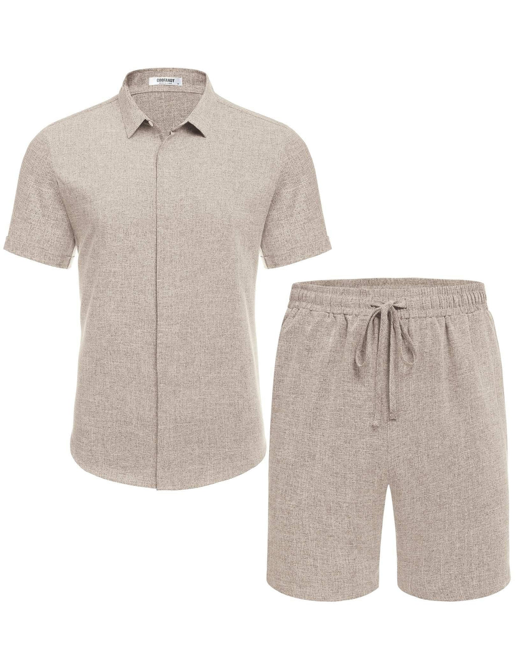 COOFANDY Men's Shirt and Short Sets Cruise Outfits for Men, khaki, Medium