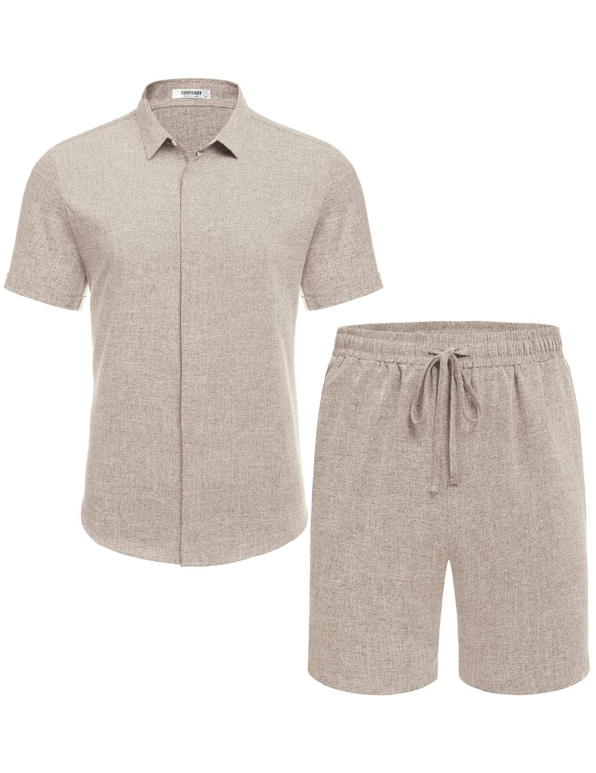 COOFANDY Men's Shirt and Short Sets Cruise Outfits for Men, khaki, Medium