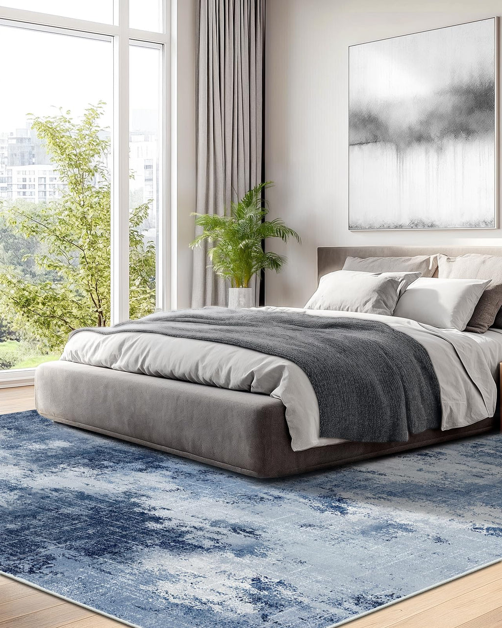 Amada Washable 8'x10' Abstract Area Rug for Living Room Dark Blue