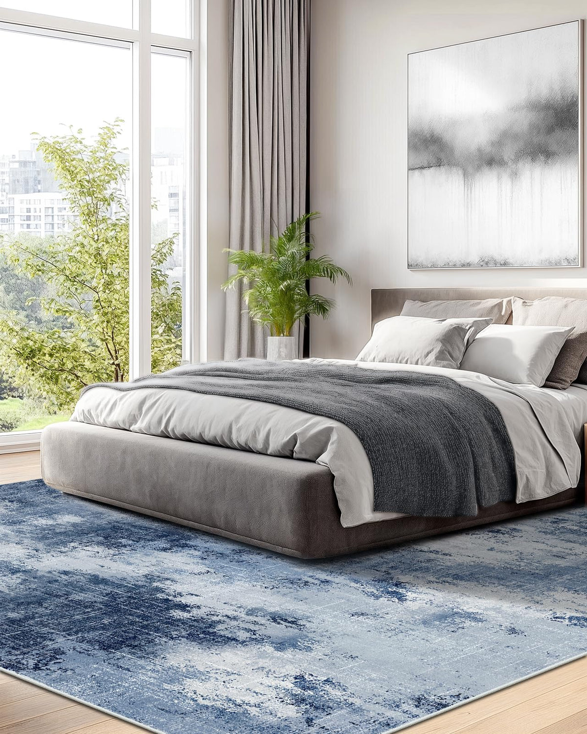 Amada Washable 8'x10' Abstract Area Rug for Living Room Dark Blue