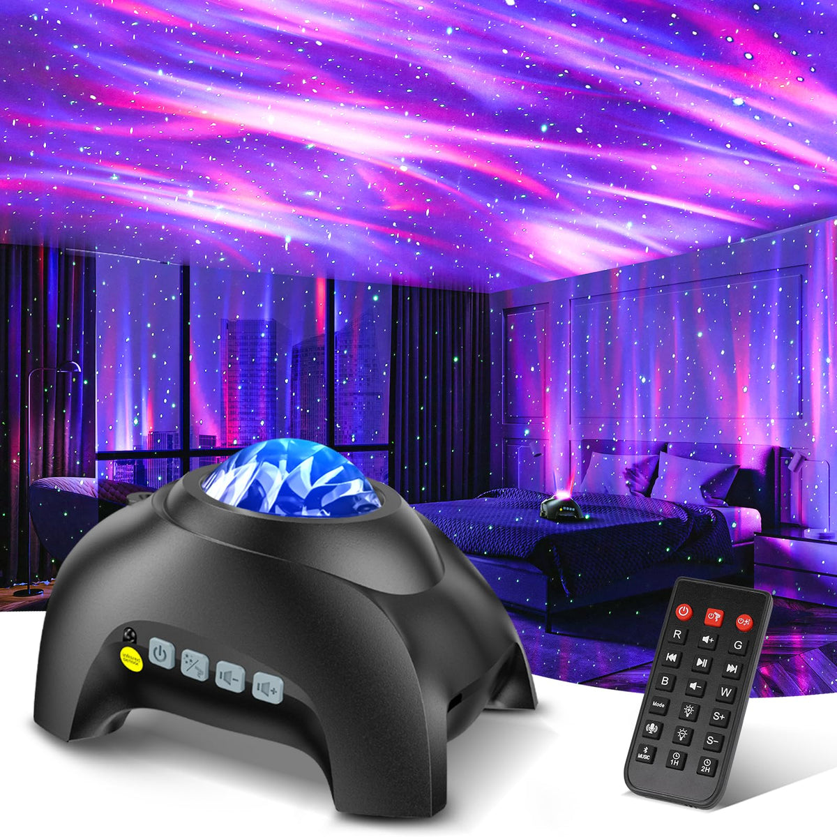 Northern Galaxy Light Aurora Projector with 33 Light Effects, Night Lights LED Star Projector for Bedroom Nebula Lamp, Remote Control, White Noises, Bluetooth Speaker for Parties Black